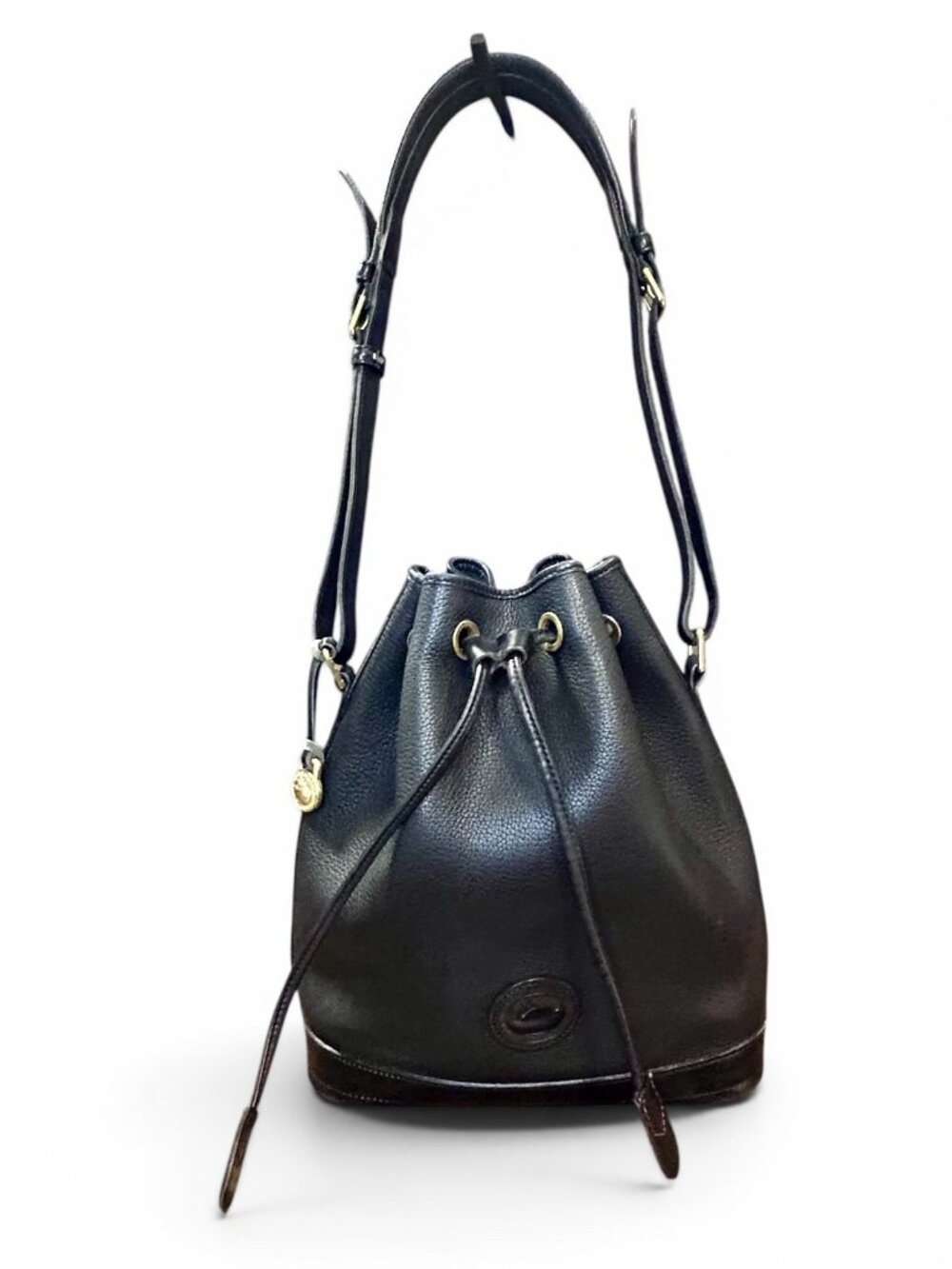 Dooney & Bourke Vintage 90s Black AWL Leather Drawstring Bucket Bag